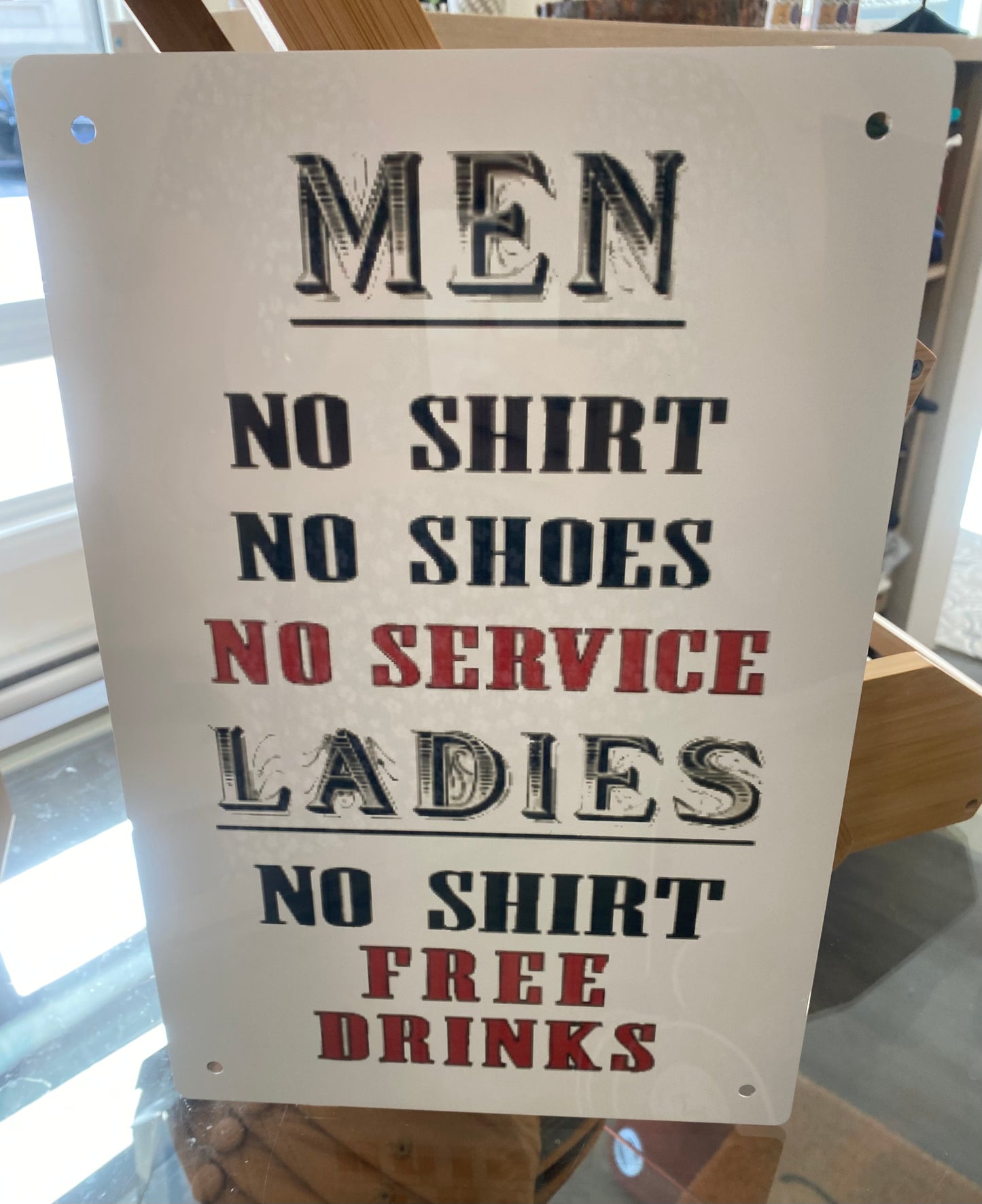 No Shirt Free Drinks - Metal Sign