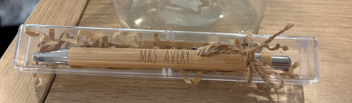 Engraved Teacher Bamboo Pen