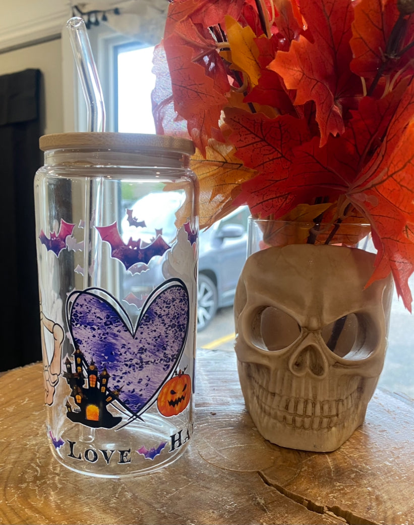 Peace Love Halloween Glass Mug - 16 oz