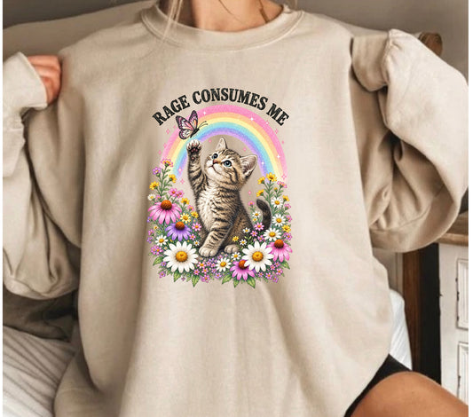 Rage Consumes Me Cat Crewneck Sweater