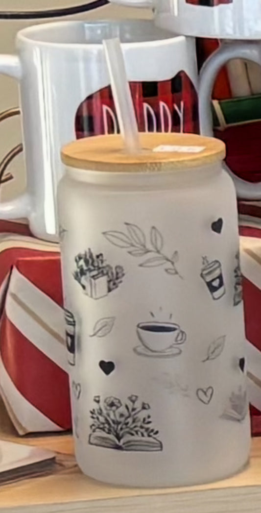 Coffee/Book Glass with straw - 16 oz